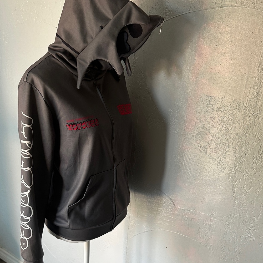 Glo Gang Inspired Full Zip Face Hoodie – Gray & Red Graphic - Picture 3 of 11